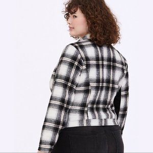 WHITE & BLACK PLAID FLANNEL WOOLEN MOTO JACKET 18
